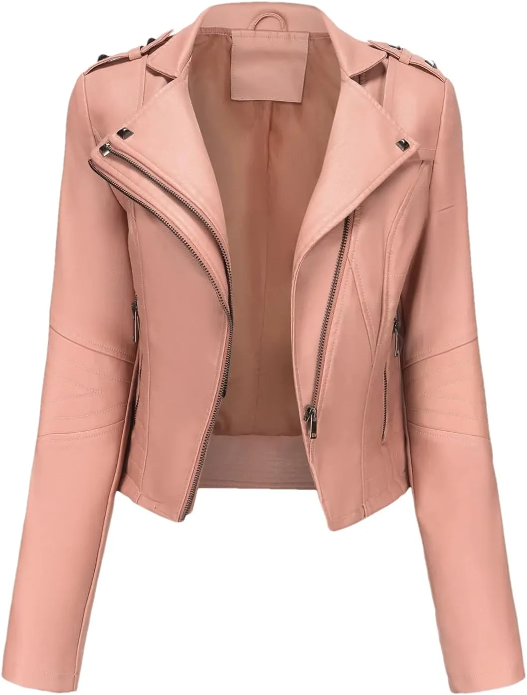 Rivet Women Moto Biker Zipper Jacket Autumn Faux Leather Jacket Women Motorcycle Coat Brown Black Red Female Jacket