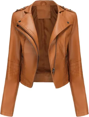 Rivet Women Moto Biker Zipper Jacket Autumn Faux Leather Jacket Women Motorcycle Coat Brown Black Red Female Jacket