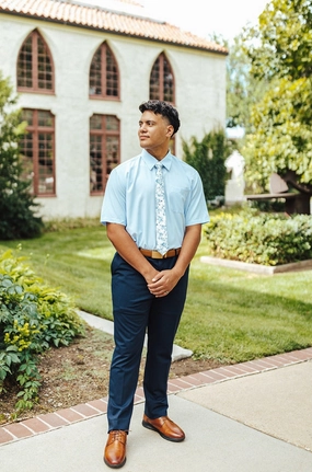 Robbins & Brooks 4-Way Flex Blue Dress Shirt Short Sleeve Robbins & Brooks 4-Way Flex Blue Dress Shirt Short Sleeve