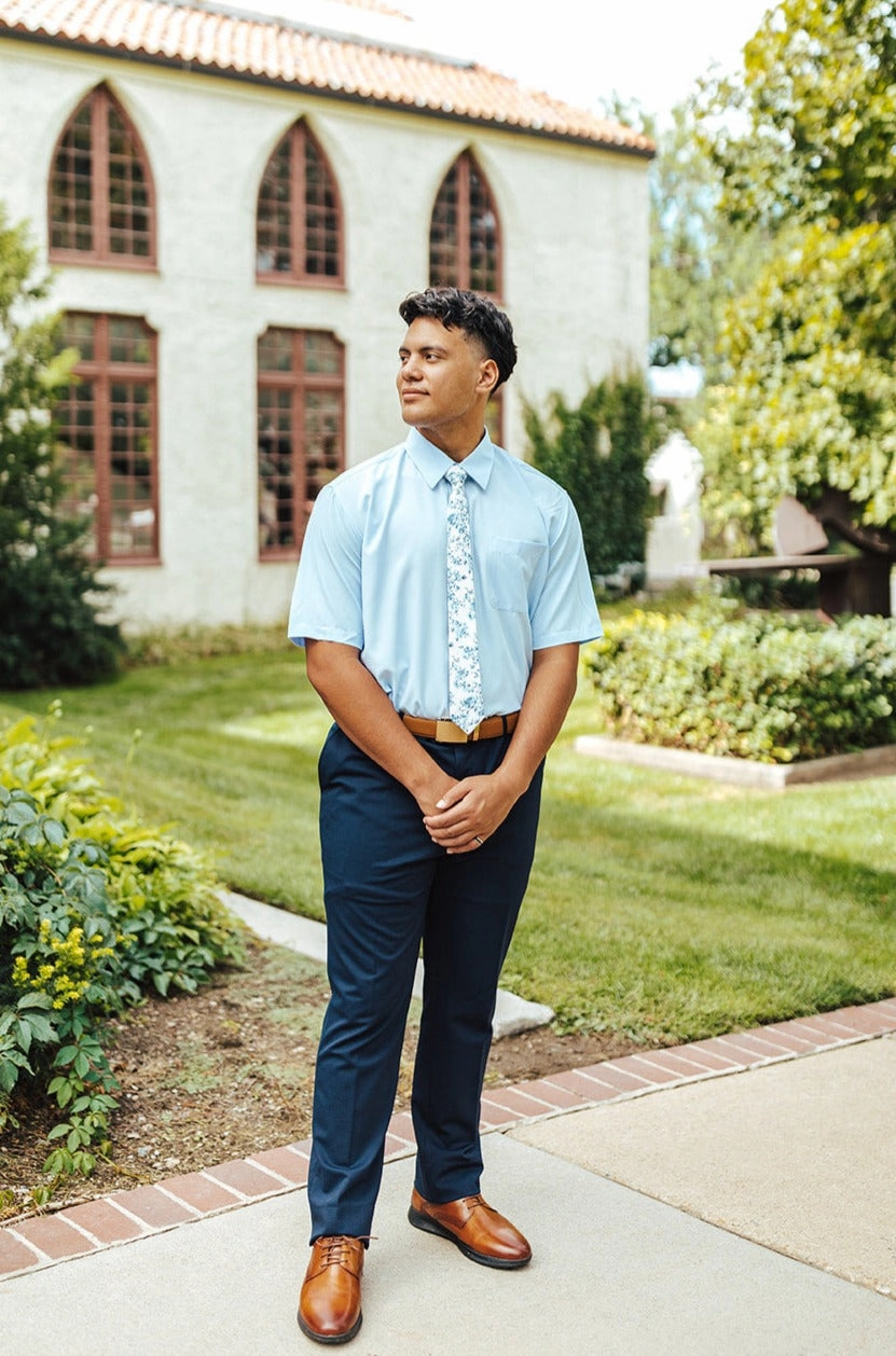 Robbins & Brooks 4-Way Flex Blue Dress Shirt Short Sleeve