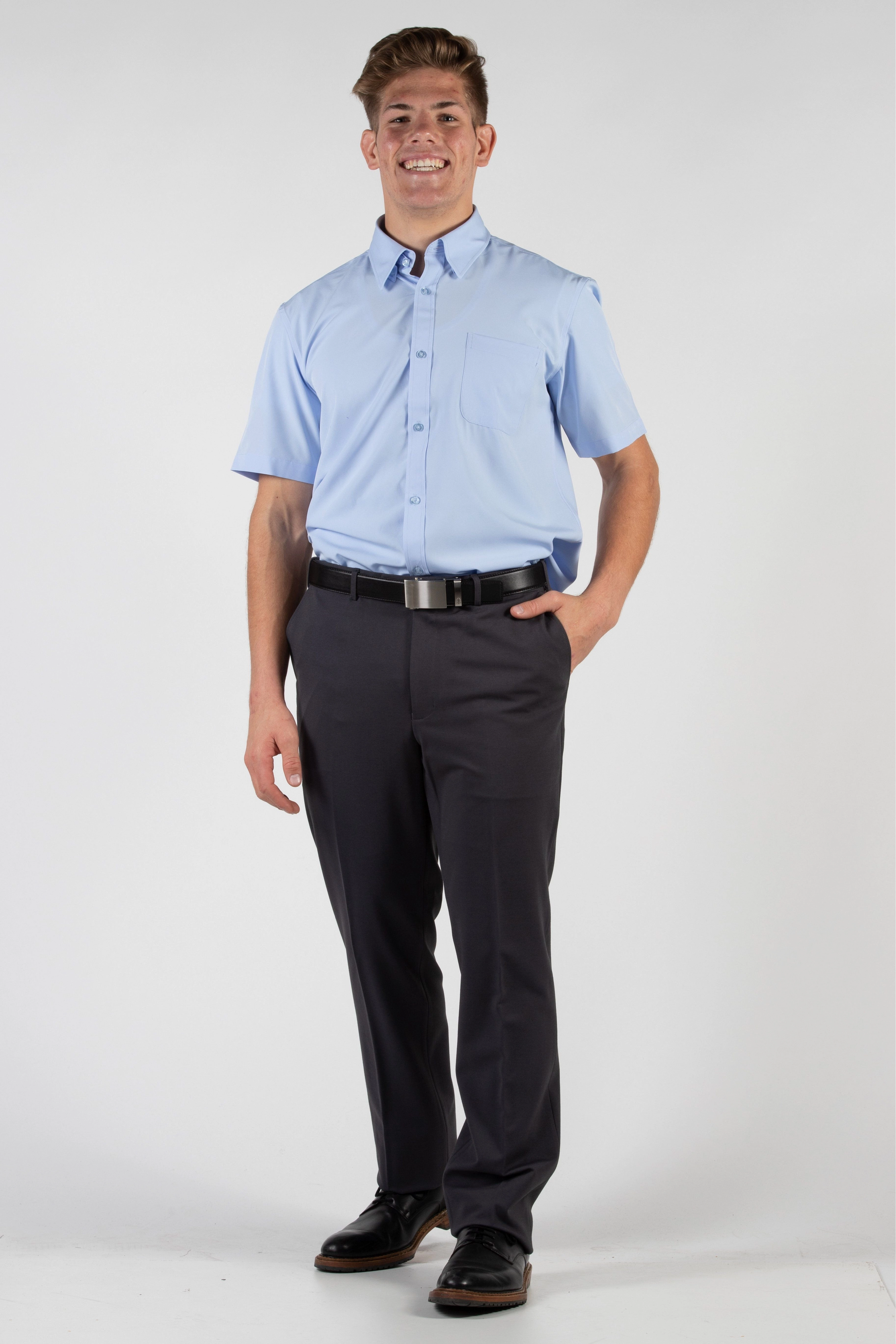 Robbins & Brooks 4-Way Flex Blue Dress Shirt Short Sleeve