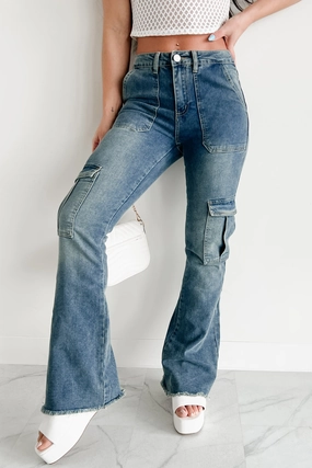 Rome High Rise Cargo Flare Indigo Reign Jeans (Medium) Rome High Rise Cargo Flare Indigo Reign Jeans (Medium)