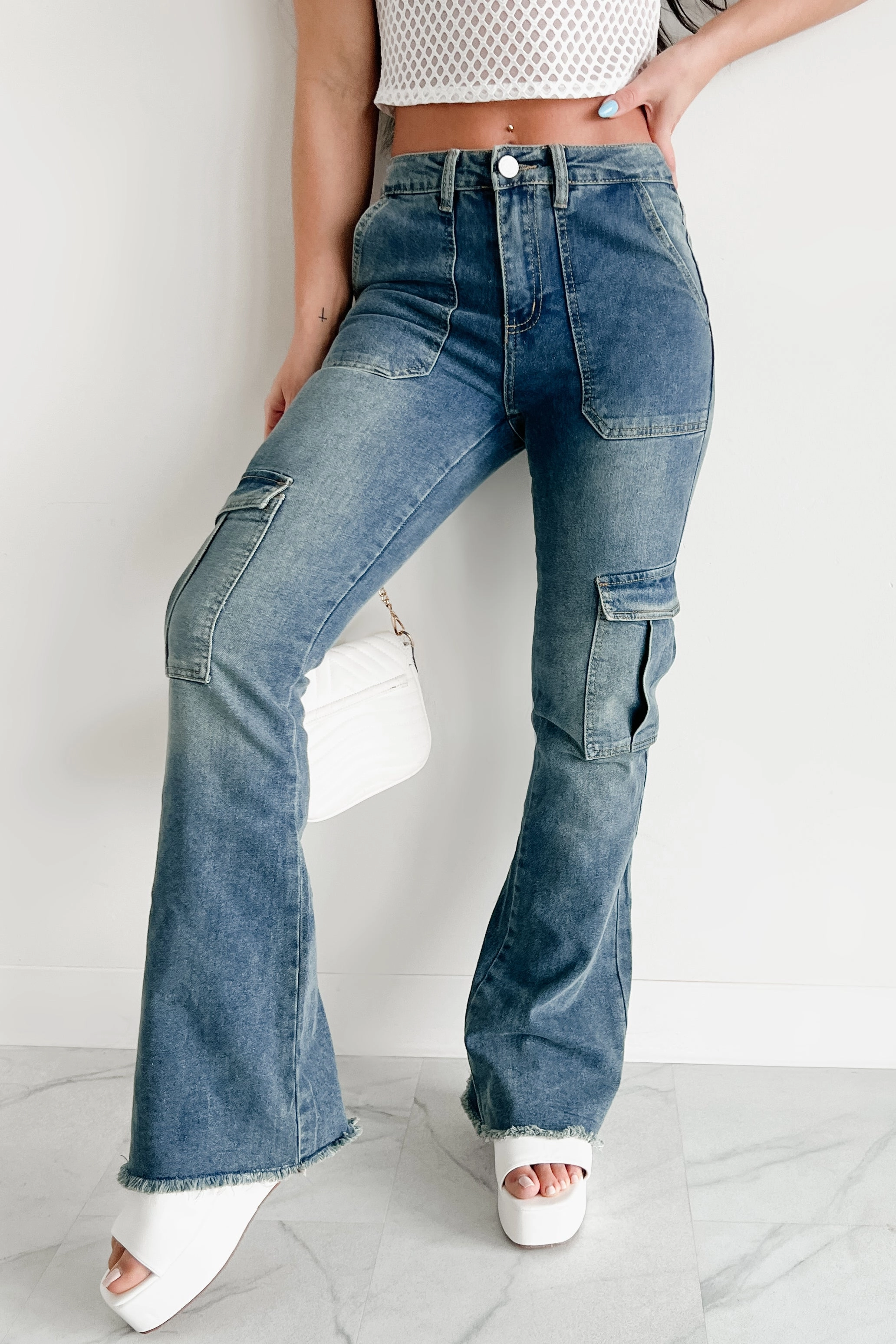Rome High Rise Cargo Flare Indigo Reign Jeans (Medium)