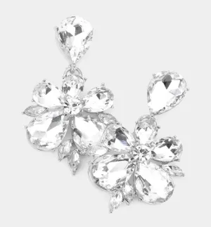 Romi - Flower Dangle Crystal Earrings (Silver Clear)
