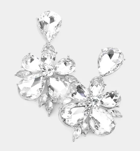 Romi - Flower Dangle Crystal Earrings (Silver Clear)