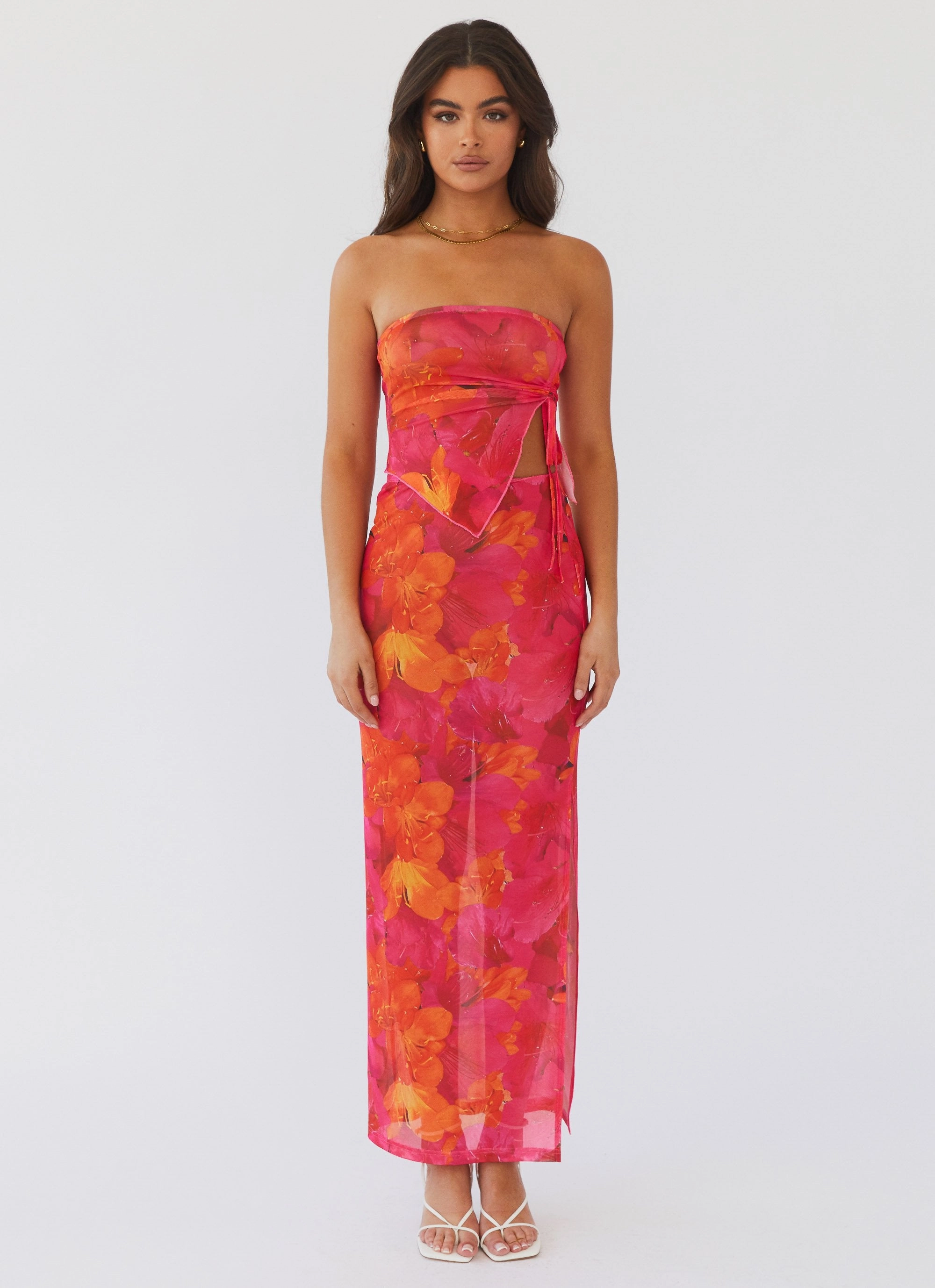 Rooftop Party Mesh Tube Top - Floral Sun