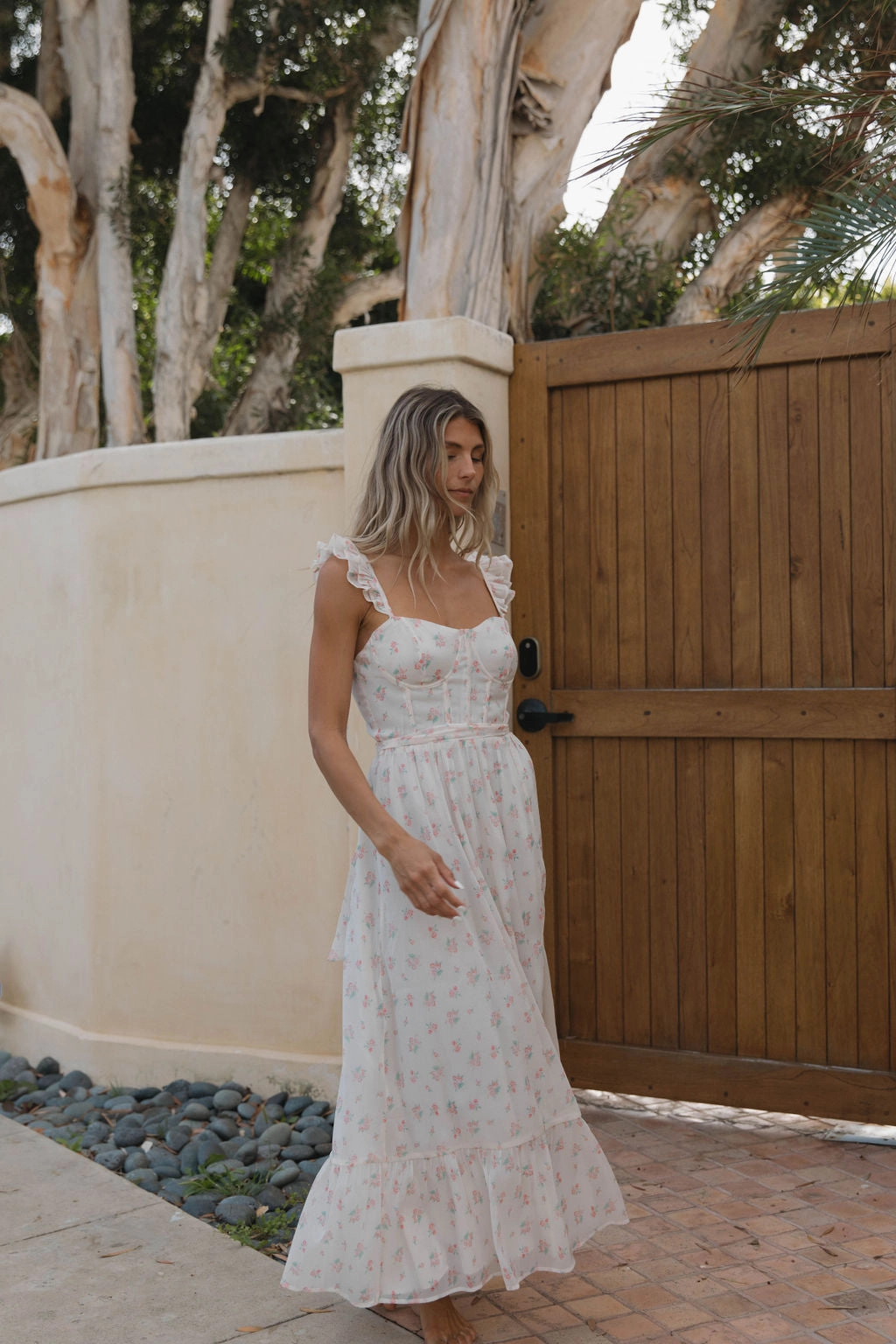 Rosamund Bustier-Style Maxi Dress in Blush Pink Floral - Inclusive Sizing (S-3XL) *Final-Sale*