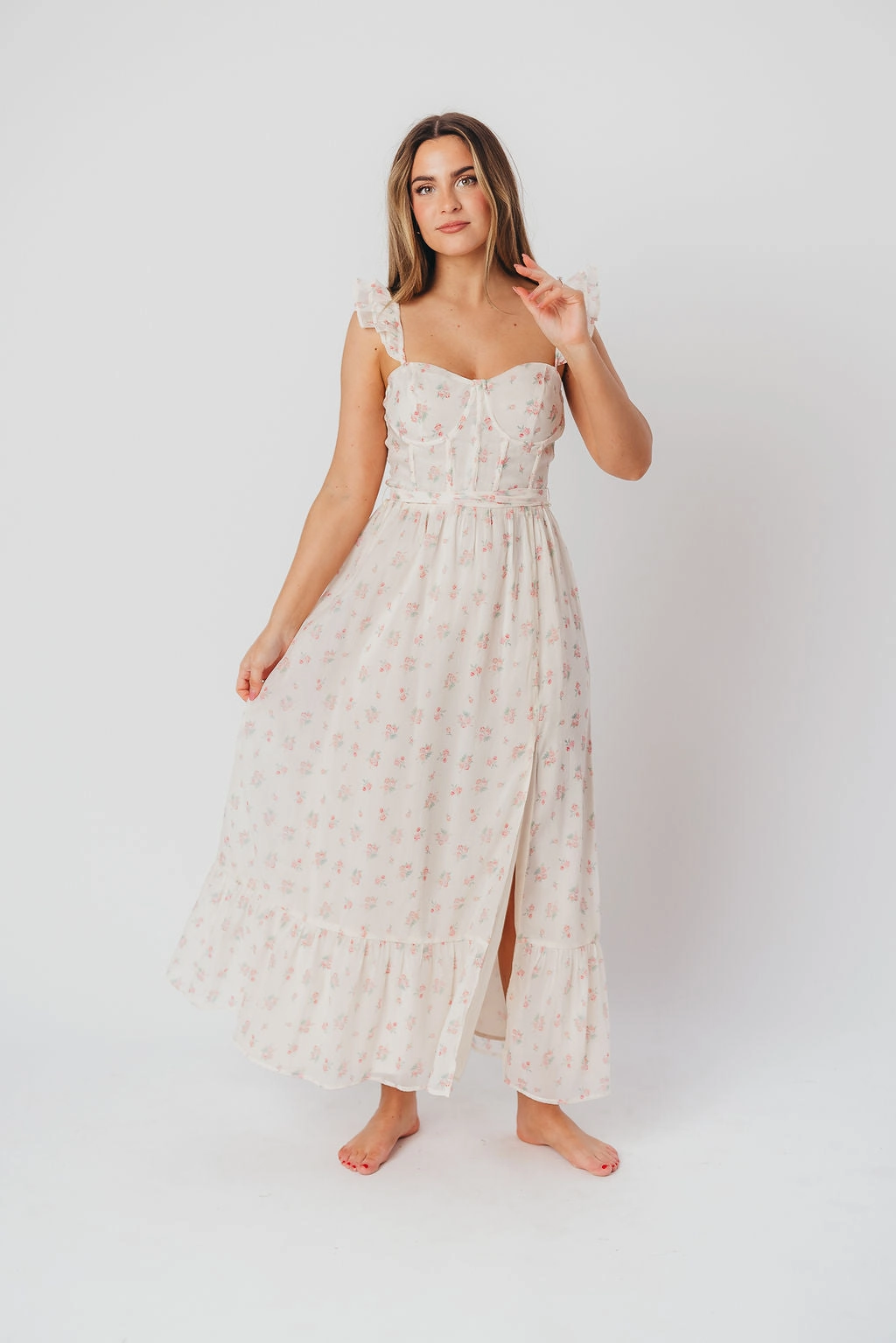Rosamund Bustier-Style Maxi Dress in Blush Pink Floral - Inclusive Sizing (S-3XL) *Final-Sale*