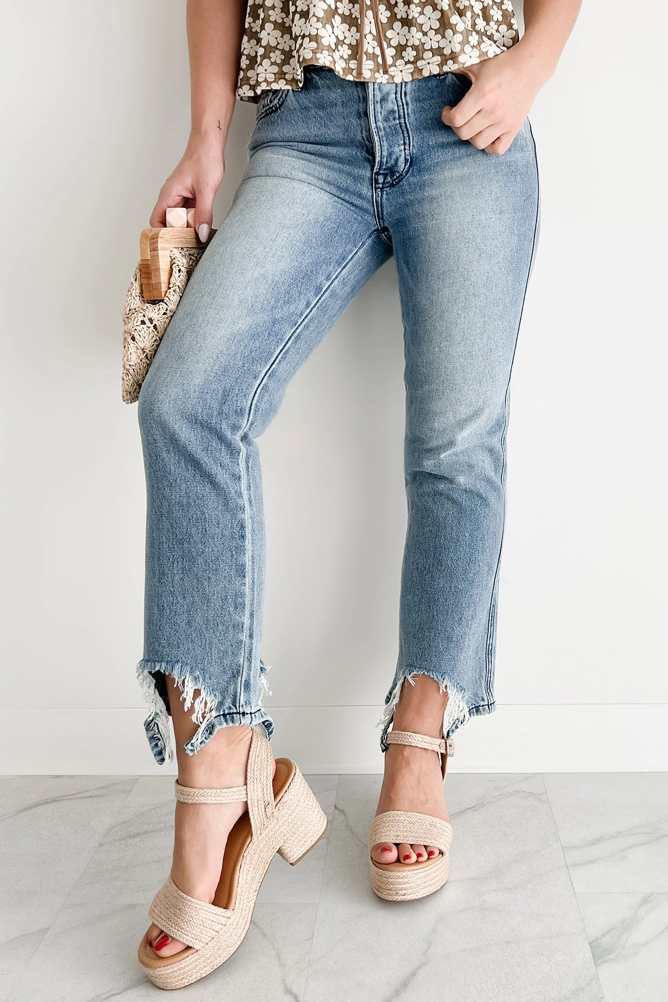 Rosanna Special A Distressed Hem Dad Jeans (Medium Light)