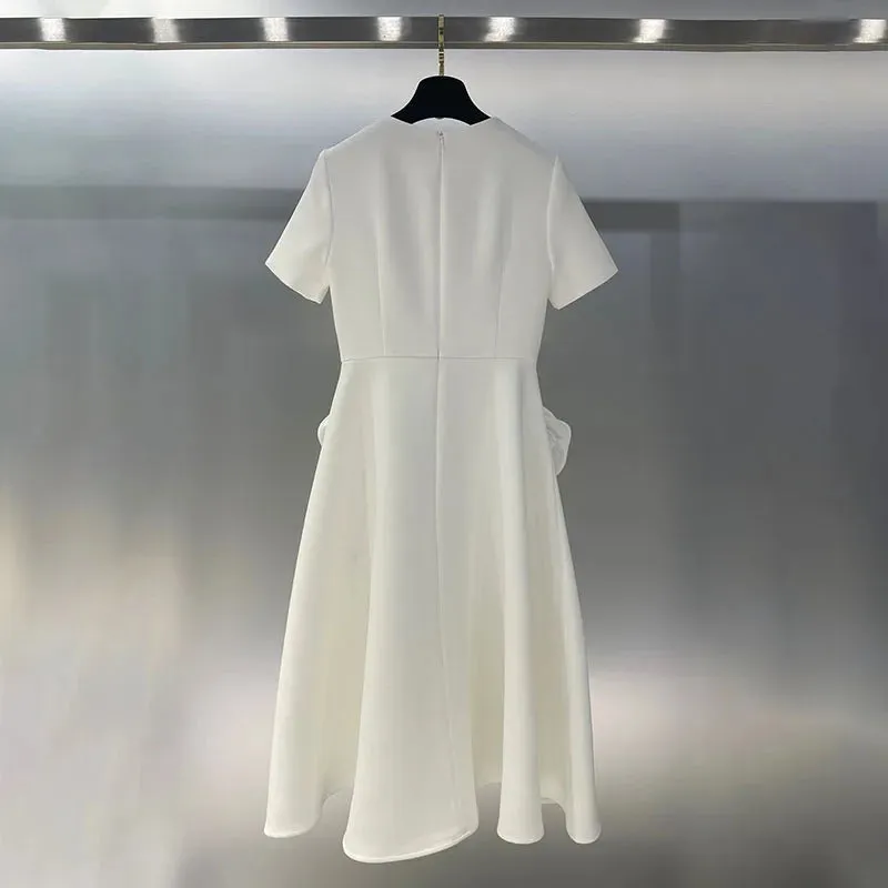 Rose flowers round neck short sleeve dress