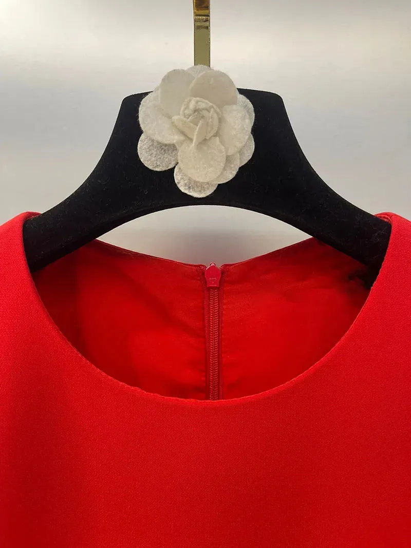 Rose flowers round neck short sleeve dress