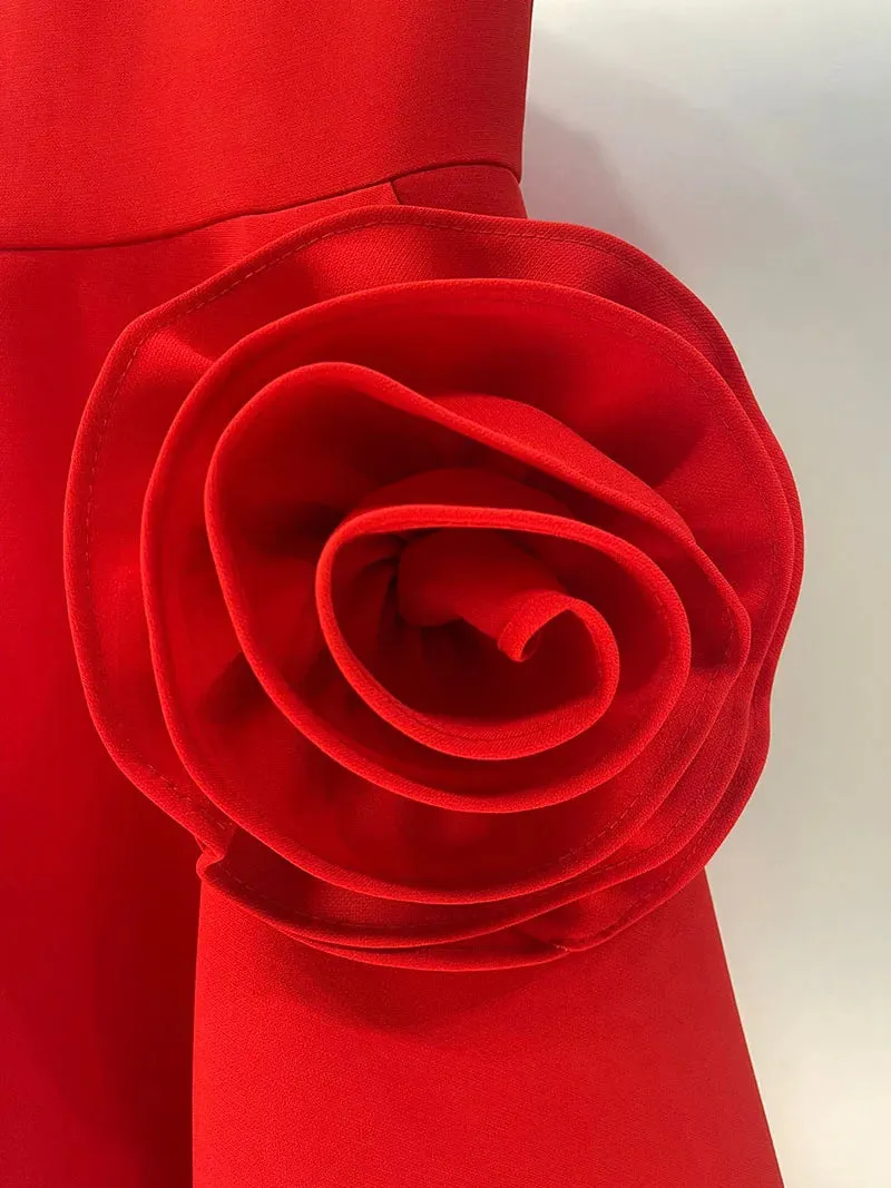 Rose flowers round neck short sleeve dress