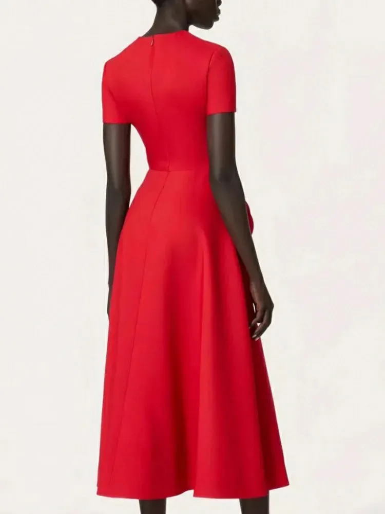 Rose flowers round neck short sleeve dress