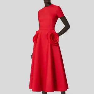 Rose flowers round neck short sleeve dress