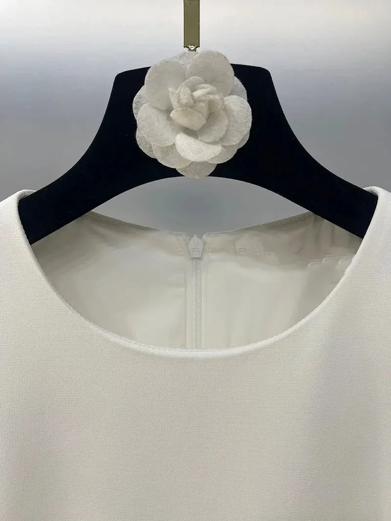 Rose flowers round neck short sleeve dress