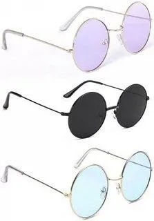 Round Sunglasses (For Men & Women, Violet, Black, Blue)