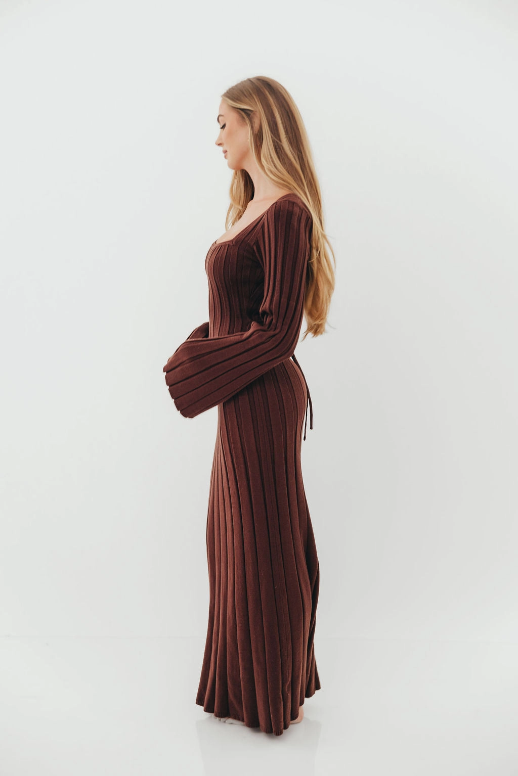 Rowan Square Neck Maxi Dress in Brown
