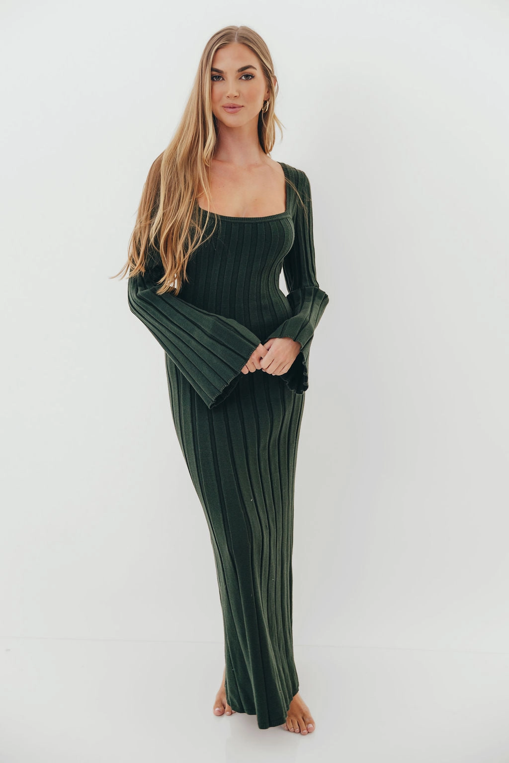 Rowan Square Neck Maxi Dress in Evergreen