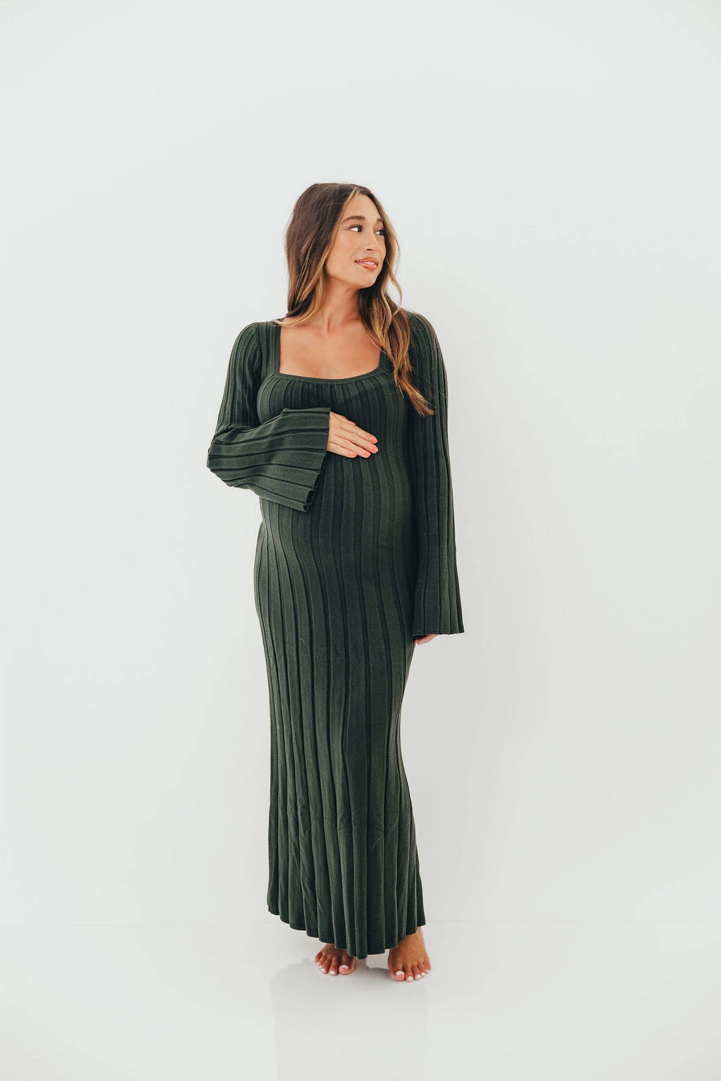 Rowan Square Neck Maxi Dress in Evergreen