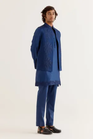 Royal Blue Dori Embroidered Kurta and Bundi Set