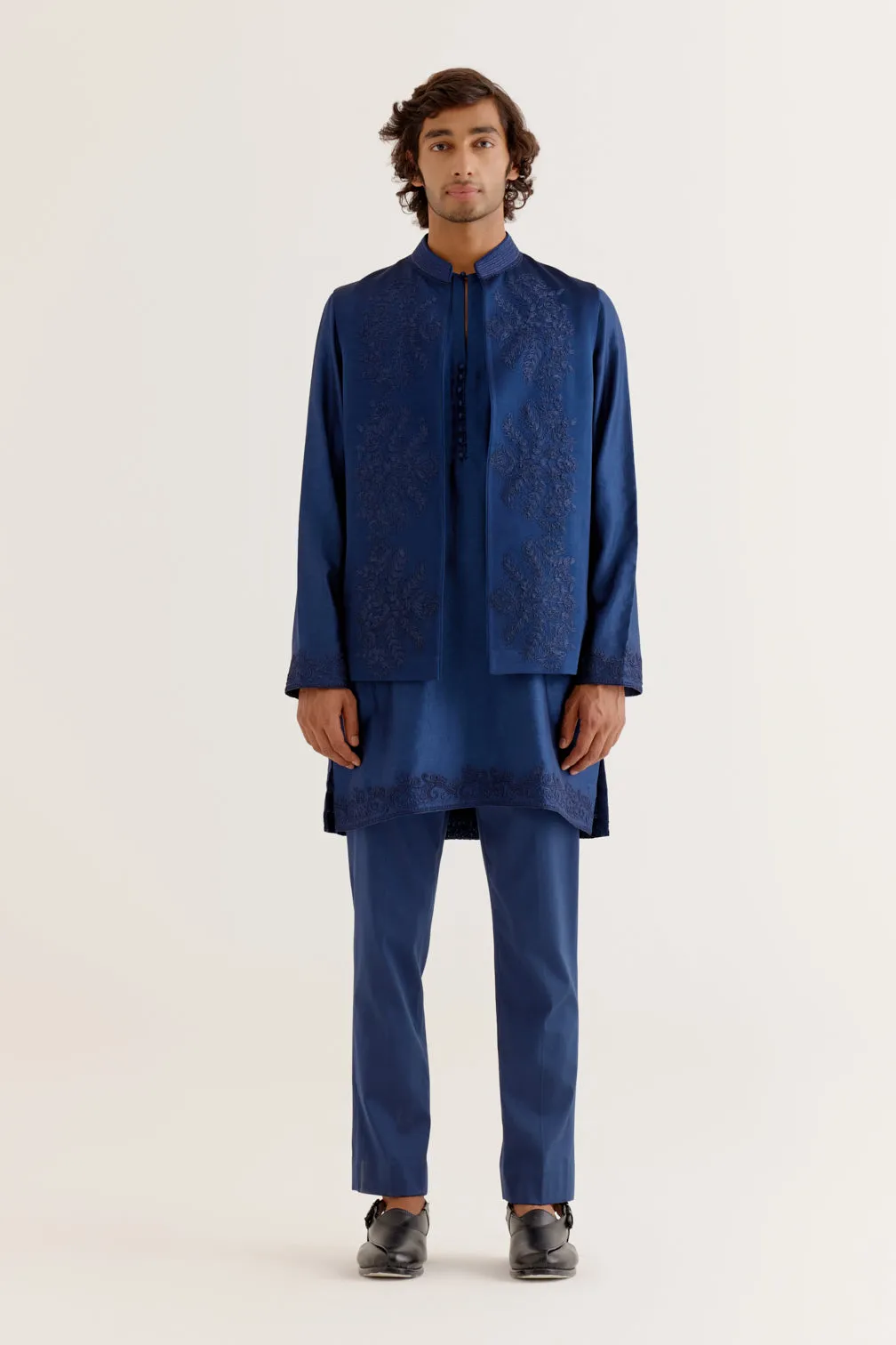 Royal Blue Dori Embroidered Kurta and Bundi Set