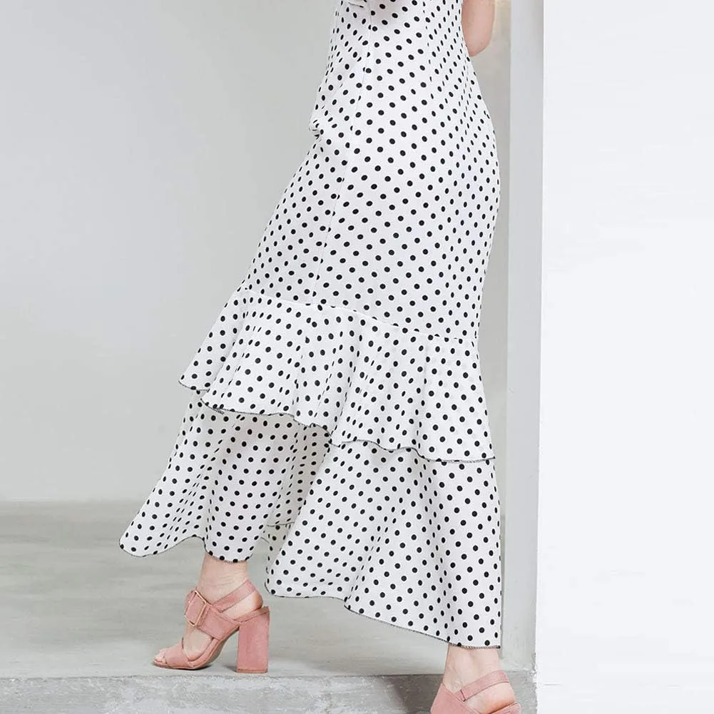 ROYAL SMEELA Polka Dot Dress for Women Ruffle One Shoulder Dress Chiffon Elegant Party Evening Dresses Long Cocktail Dress