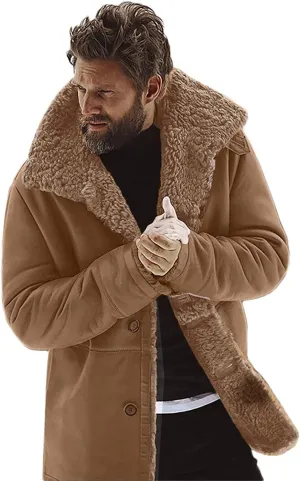 RTRDE Men's Coats Trench Coat Sherpa Fleece Lined Pea Coat Winter Warm Long Jacket Coats, M-3XL