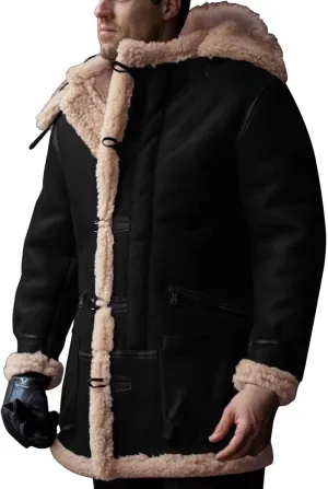 RTRDE Men's Coats Trench Coat Sherpa Fleece Lined Pea Coat Winter Warm Long Jacket Coats, M-3XL