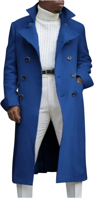 RTRDE Men's Winter Dress Coat Pea Double Breasted Business Casual Trench Coat Long Jacket, M-3XL