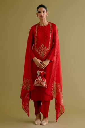 Ruby Red Dori and Sequins Embroidered Kurta and Dhoti Set