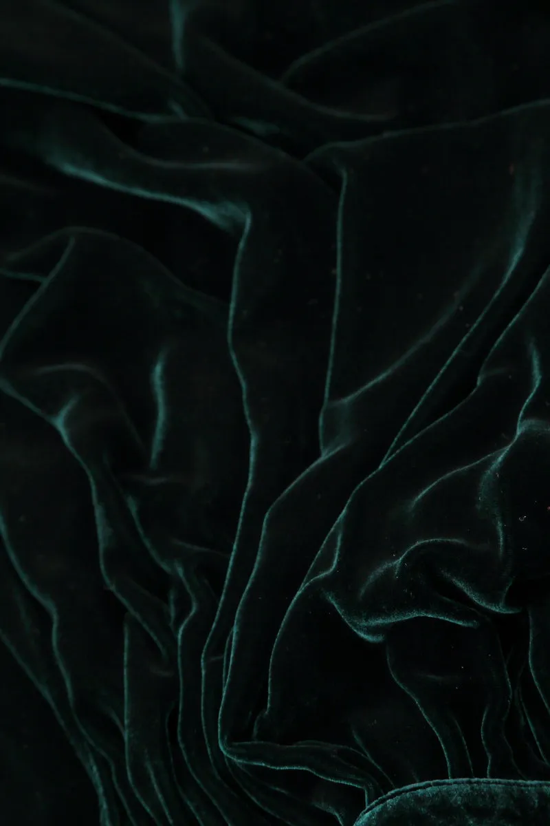 Ruched Pockets Emerald Silk Velvet Dungaree Dress