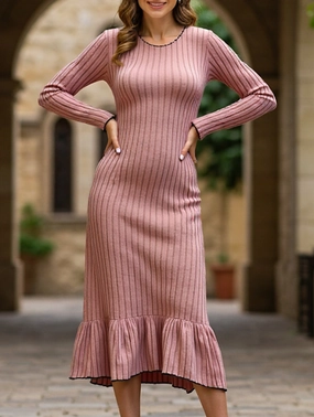 Ruffle hem solid color long sleeve dress Ruffle hem solid color long sleeve dress