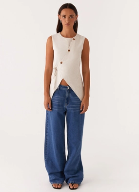 Runaway Button Tie Vest - Oatmeal Runaway Button Tie Vest - Oatmeal