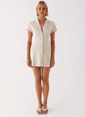 Russo Linen Mini Dress - Oatmeal Russo Linen Mini Dress - Oatmeal