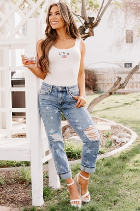 Ruth Star Print Distressed Saige Jeans (Medium) Ruth Star Print Distressed Saige Jeans (Medium)