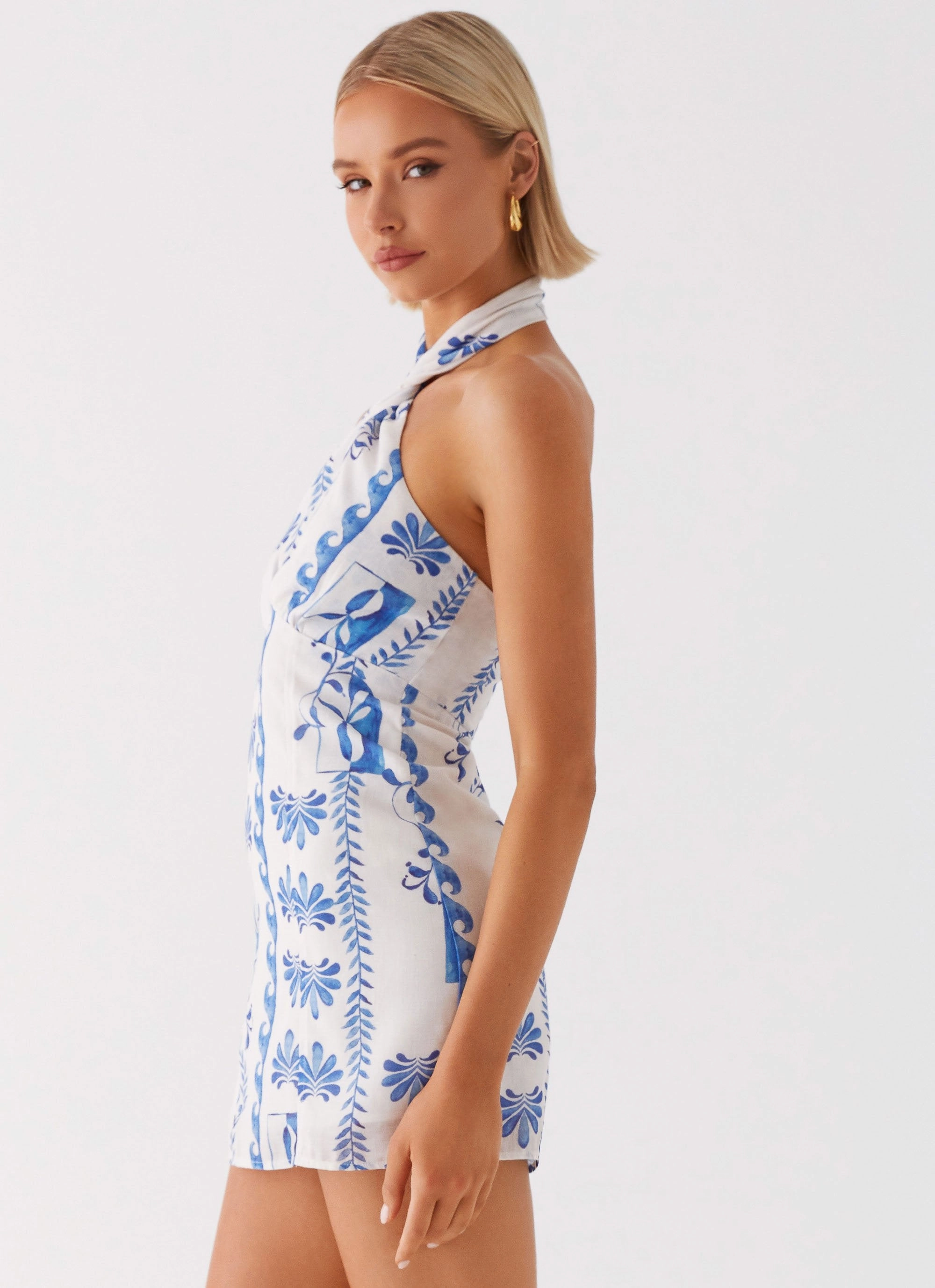 Sabine Linen Mini Dress - Floral Wave