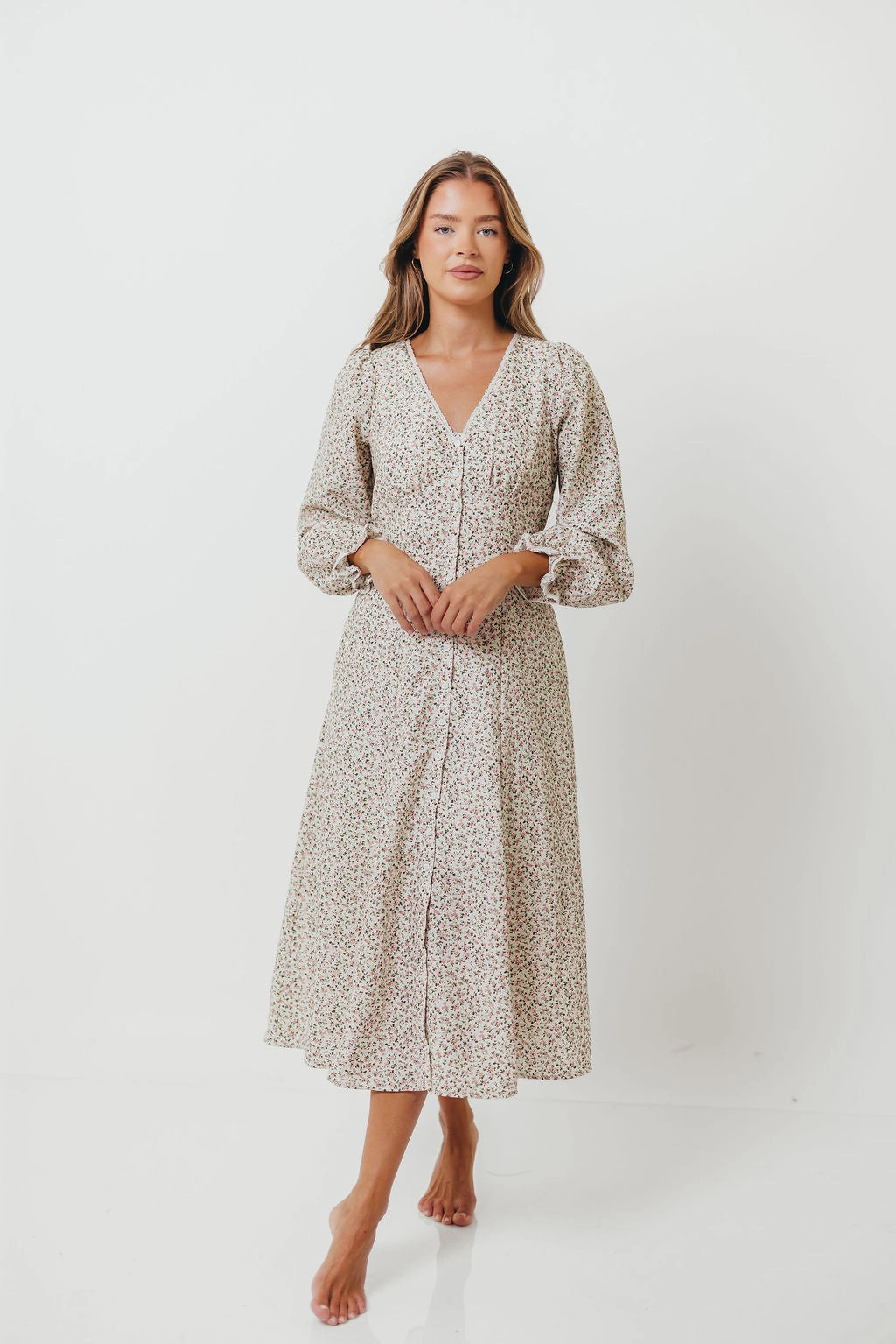 Sadie Floral Midi Dress in Vintage English Rose