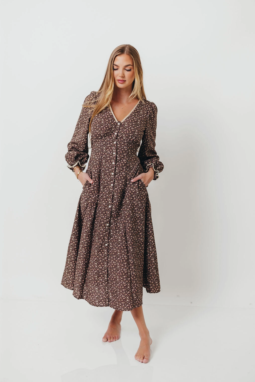 Sadie Midi Dress in Chestnut Floral