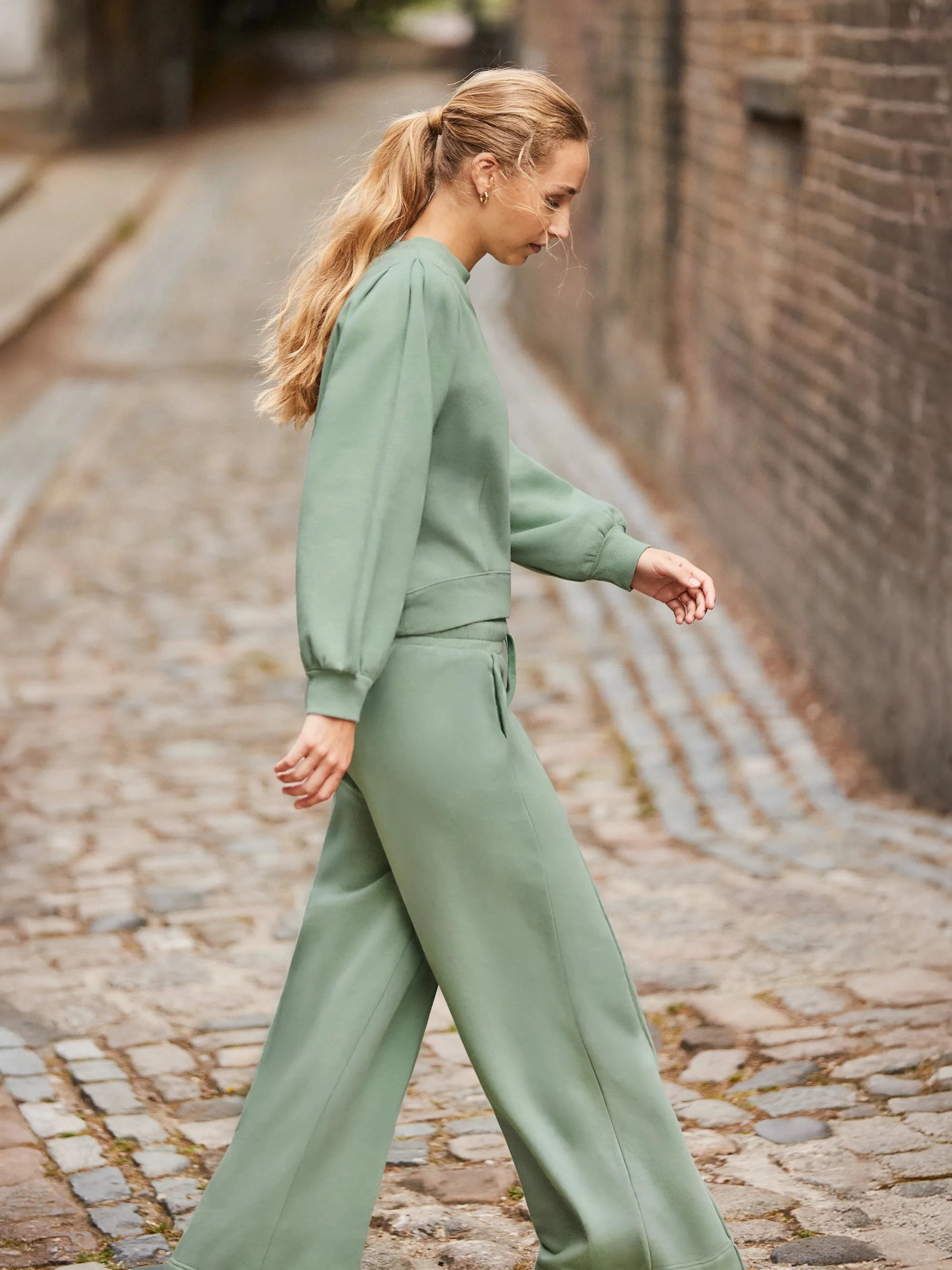Sage-Green Wide-Leg Sweatpants