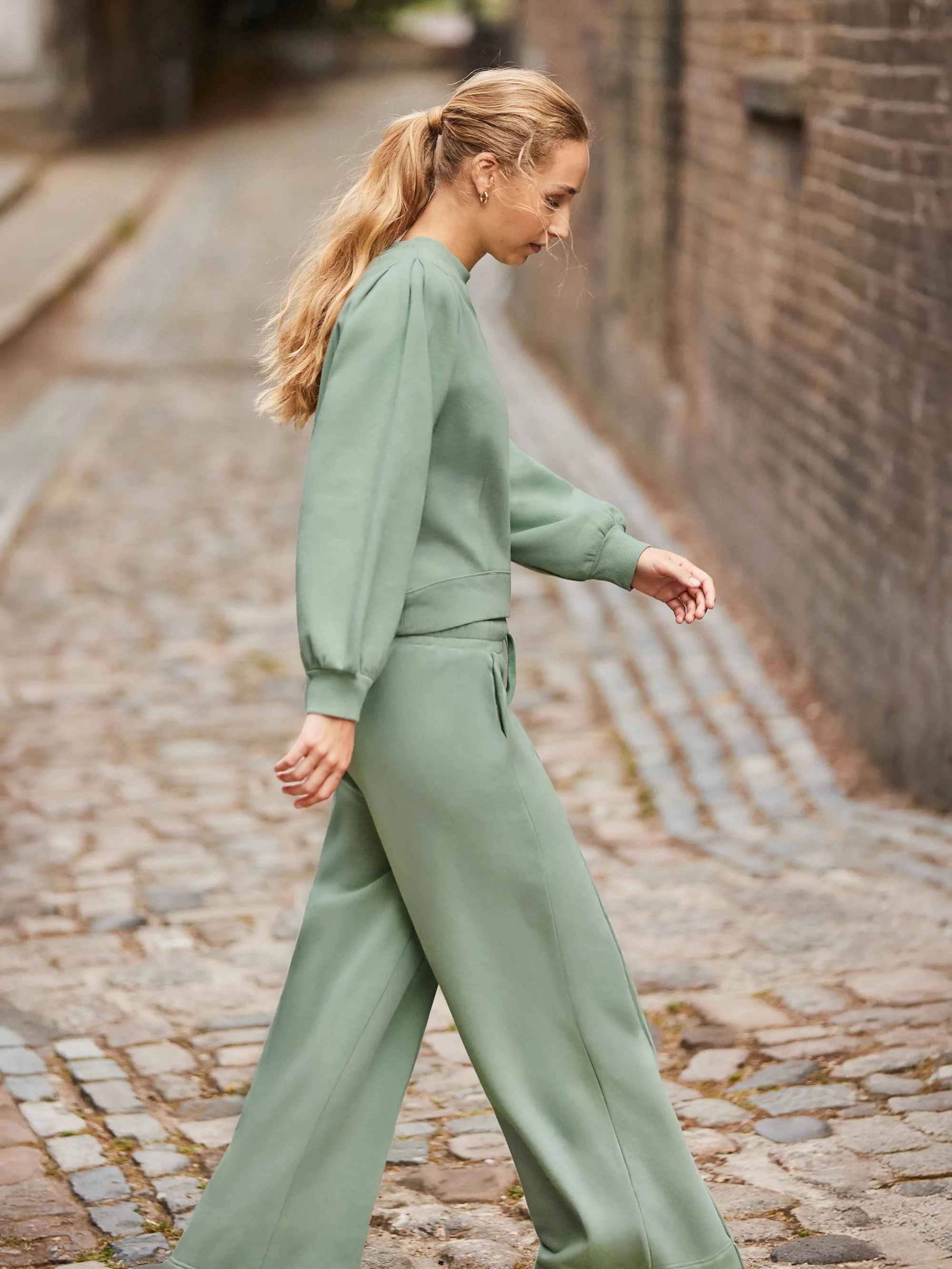 Sage-Green Wide-Leg Sweatpants