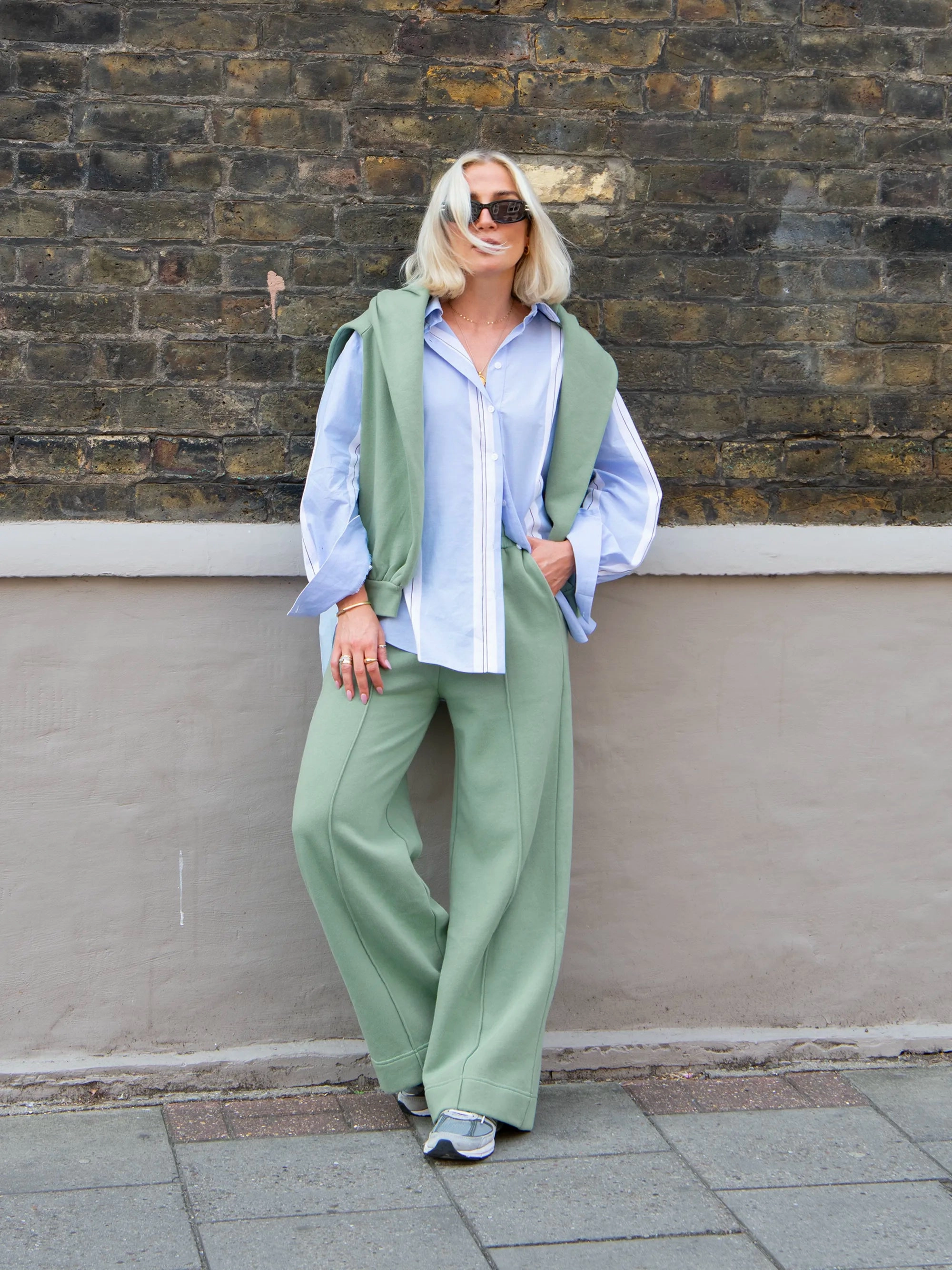 Sage-Green Wide-Leg Sweatpants