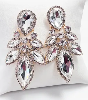 Sally - Rhinestone Statement Earrings (Clear/Gold)