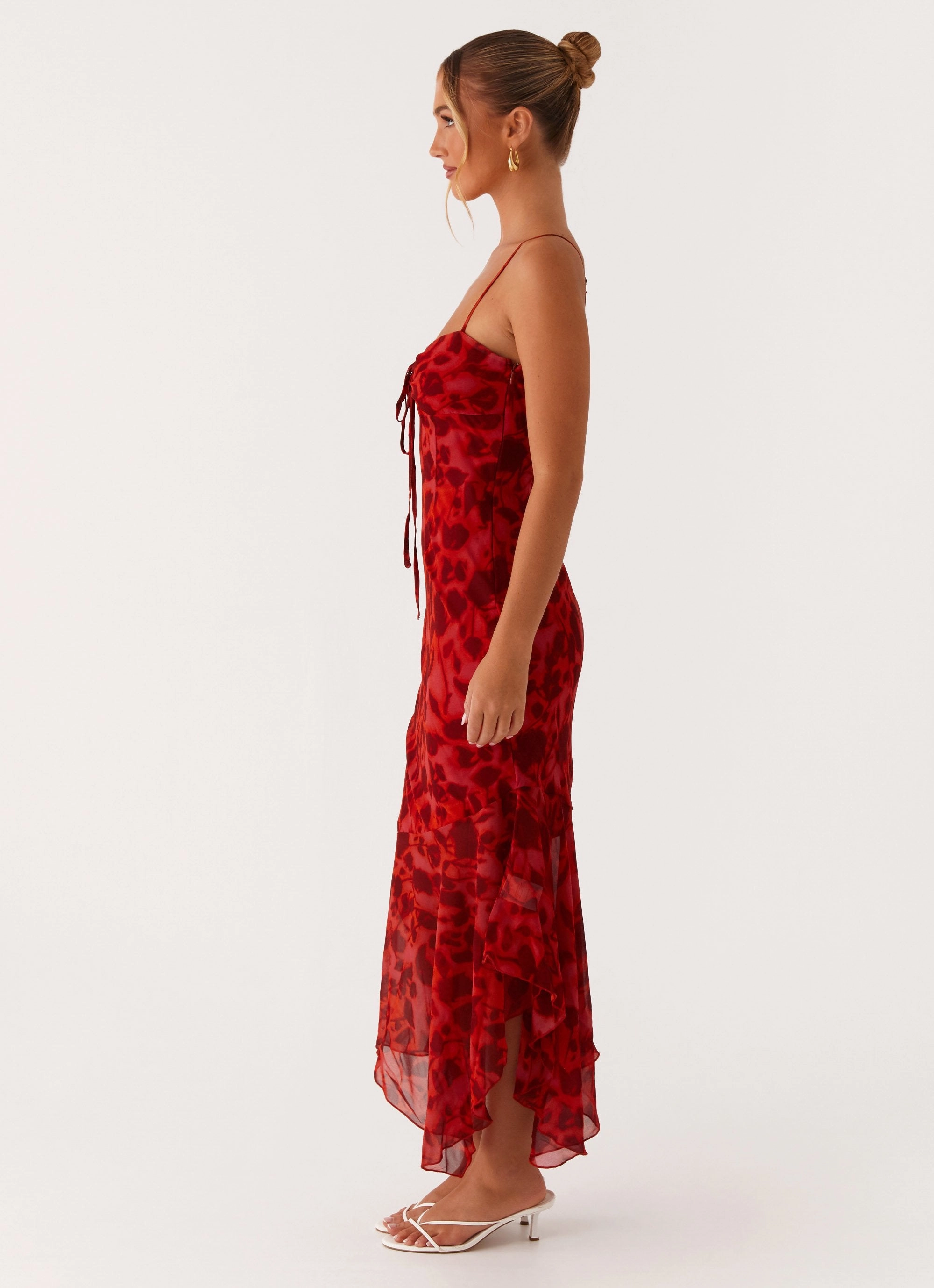 Sally Midi Dress - Deep Red Floral