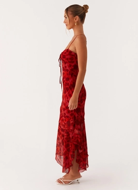 Sally Midi Dress - Deep Red Floral Sally Midi Dress - Deep Red Floral