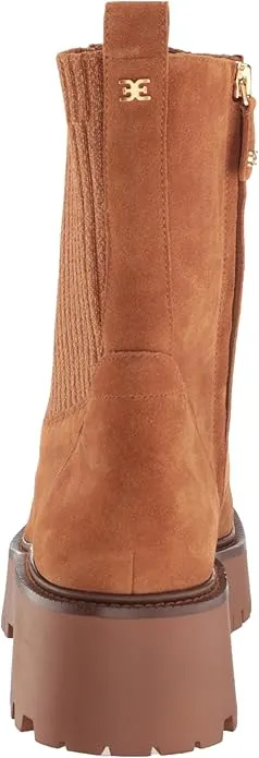 Sam Edelman Evina Frontier Brown Lace Up Rounded Toe Chunky Heeled Ankle Boots