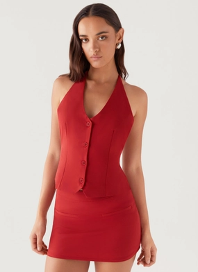 Sarah Halterneck Vest Top - Ruby Red Sarah Halterneck Vest Top - Ruby Red