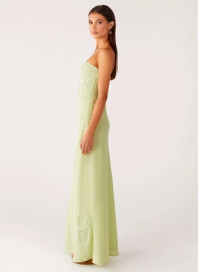 Sassafras Beaded Flower Strapless Maxi Dress - Lime Sassafras Beaded Flower Strapless Maxi Dress - Lime