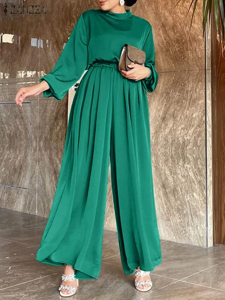 Satin Elastic High Waist Wide Leg Romper