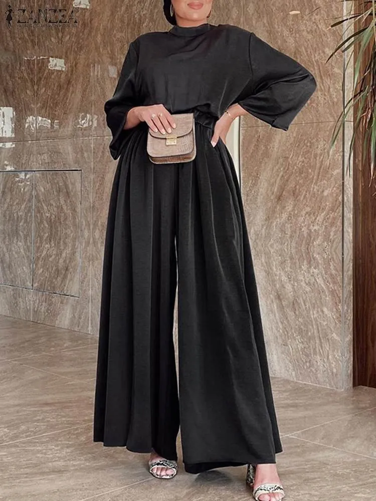 Satin Elastic High Waist Wide Leg Romper
