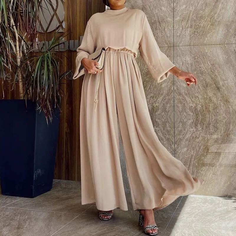 Satin Elastic High Waist Wide Leg Romper